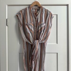 Striped Sleeveless Tie-Front Blouse